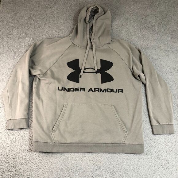 Under Armour Hoodie Adult 2XLarge Gray Spell Out Logo Pullover Sweatshirt Men - Picture 1 of 7